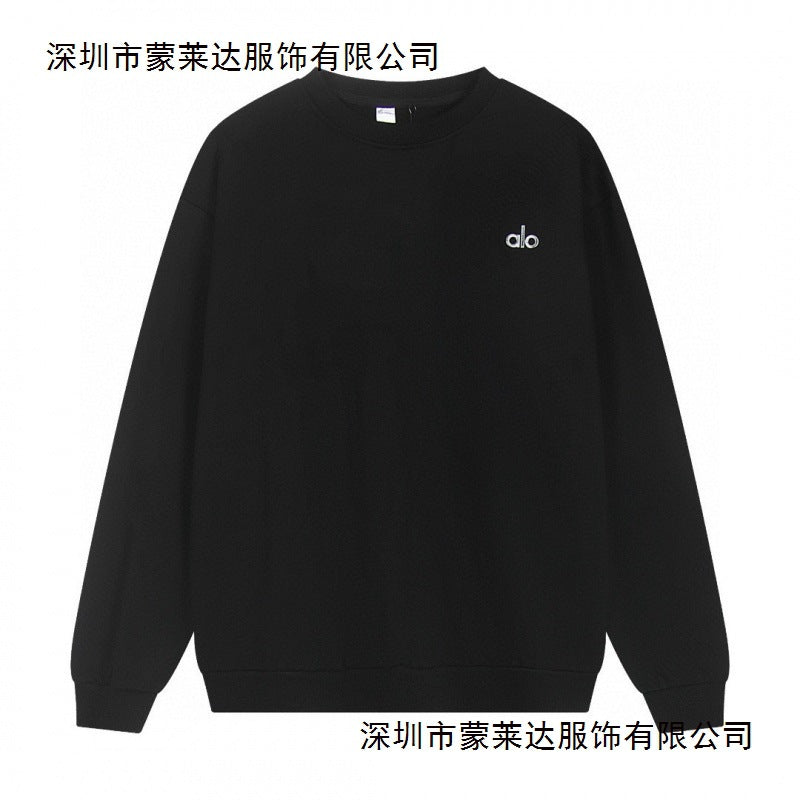 Black sweatshirt with a logo on a white background