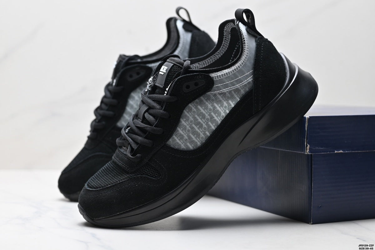 Black sneakers with a textured design on a white background