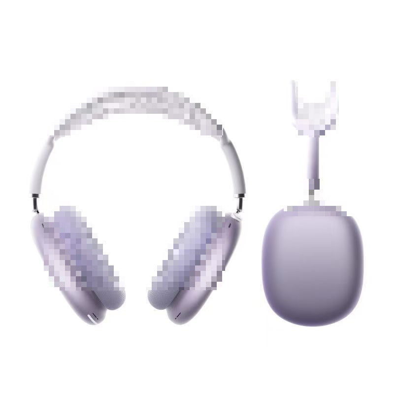 Pixelated headphones with a charging case on a white background