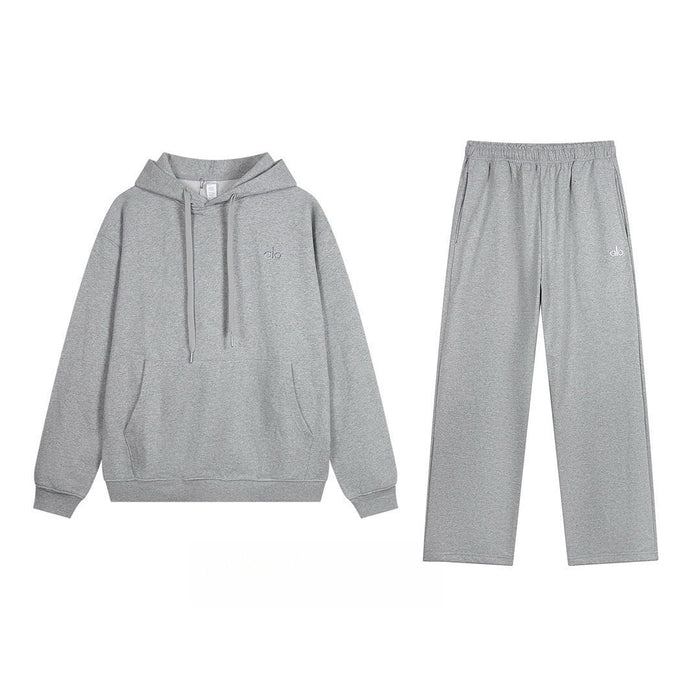 Gray hoodie and pants set on a white background