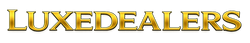 The word 'LUXEDEALERS' appears in large, metallic gold letters with a 3D bevel effect on a plain white background.