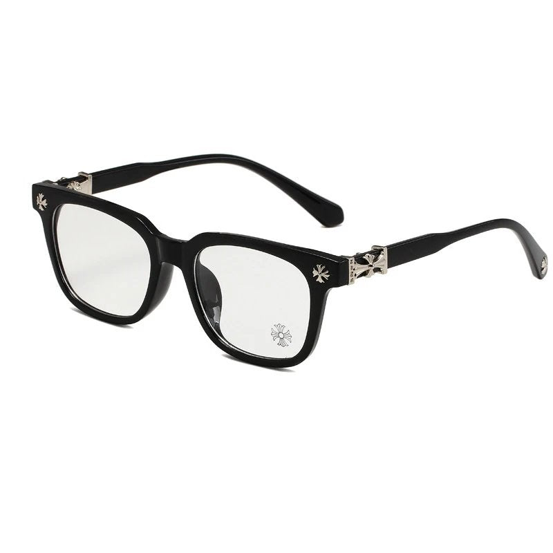 Black eyeglasses on a white background