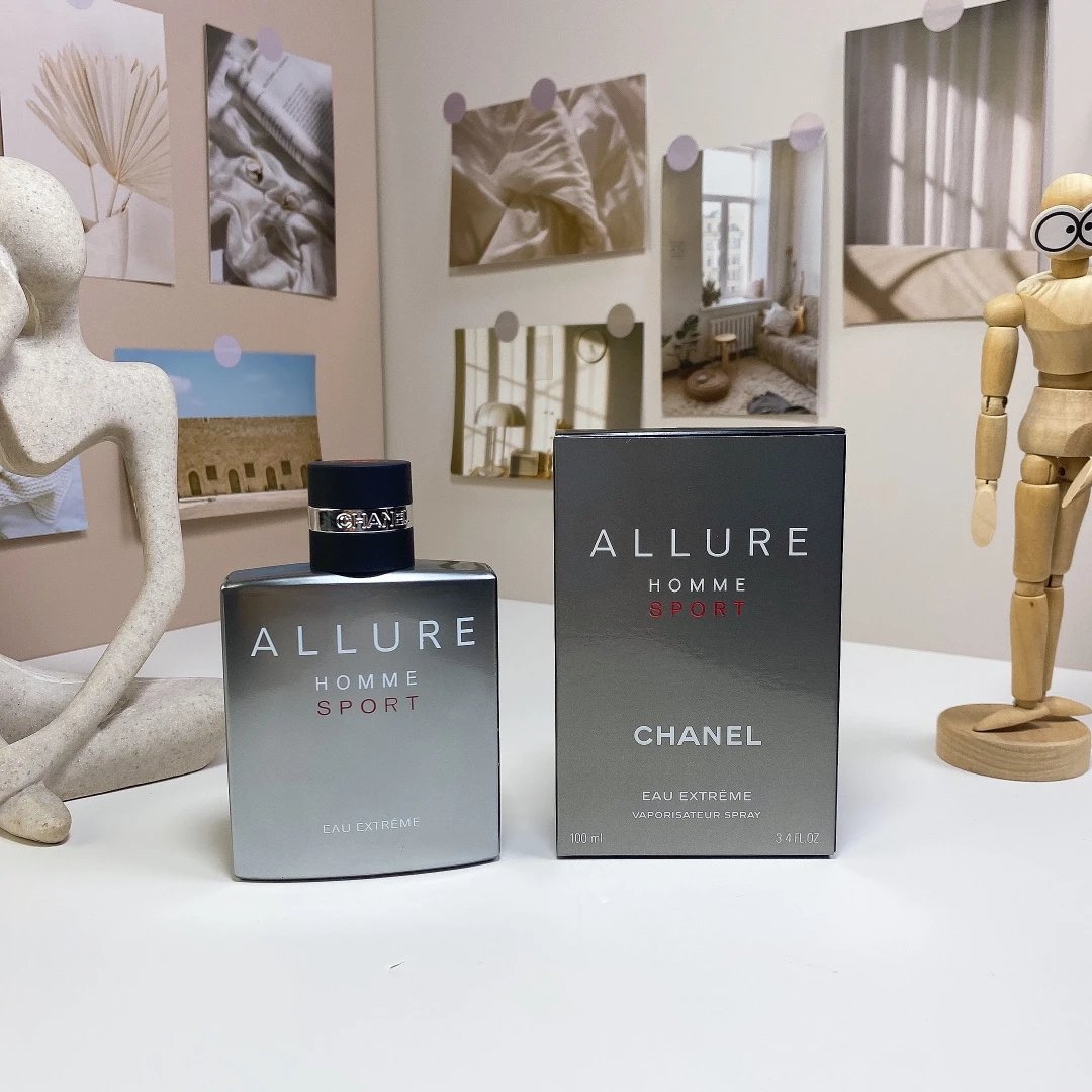 Chanel Allure Homme perfume bottle and packaging on a neutral background