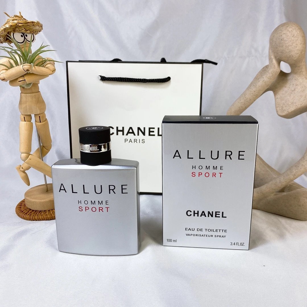 Chanel Allure Homme Sport perfume bottle and packaging on a white background