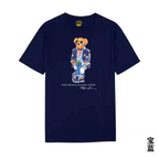Navy blue t-shirt with a bear graphic and Ralph Lauren logo on a white background