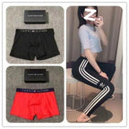 Collage of Tommy Hilfiger underwear and a person wearing Adidas pants.